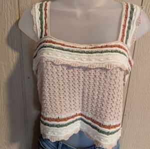 Elegant CrochetedKnit Crop Top with Stripes